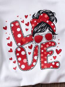 2pcs/Set Toddler Girls' Heart Ruffle Sleeve Round Neck Top And Frill Trim Shorts Set, Spring/Summer - Red and White - View 8