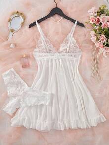 SOFUSEN Bộ áo ngực ren cổ chữ V sâu gợi cảm dành cho nữ, đồ lót đa năng cho phòng ngủ, phòng tắm, tiệc tùng. - trắng - Xem 4