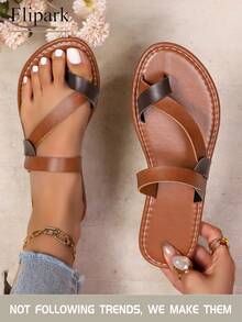Flipark Flash ! Women's Brown Sports Sandals | Contrast Strap Faux Leather Slides, Anti-Slip & Breathable, Limited Stock - Brown - View 1