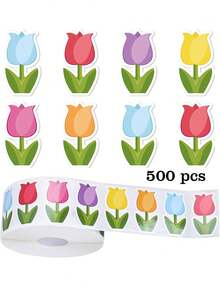 500pcs/Roll Colorful Asymmetrical Tulip Doodle Stickers, 1 Inch Cartoon Tulip Stickers, Suitable For Gift Boxes, Crafts, Handmade Journals, DIY Decoration, PVC Sticker - 500 Colorful Tulip Stickers - View 7
