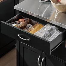 SoBuy Troli dapur dengan plat stainless steel di atas roda, kayu hitam - Hitam - View 9