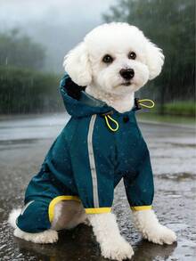 Lightweight Polyester Reflective Stripe Full Coverage 4-Leg Dog Raincoat, Waterproof Pet Apparel Suitable For Small Poodle All Year Round - Multicolor - View 2
