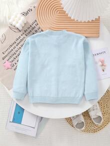 Baby Girl Knitted Floral Embroidery Cardigan - Baby Blue - View 7