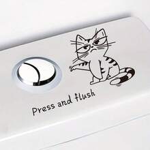 1pc Cartoon Cute Funny Cat, Dog, Toilet Sticker, Creative Toilet Lid Sticker, "Press And Flush" English Sticker, Bathroom Self-Adhesive PVC Wall Sticker, Suitable For Bathroom - Multicolor - View 3