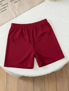 2pcs/Set Young Girl' Sweet Vibe Burgundy Bow Print Top, Fashionable Outfit - White - View 4