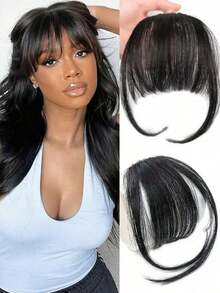 6-Inch Synthetic Hairpin Bangs Brown Invisible Front Bangs Clip Air Bangs Natural Black Wig Girl Bangs - Black - View 8