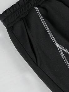1 chiếc quần short ống đứng dáng rộng, thời trang thường ngày cho bé trai tuổi teen. - màu đen - Xem 7