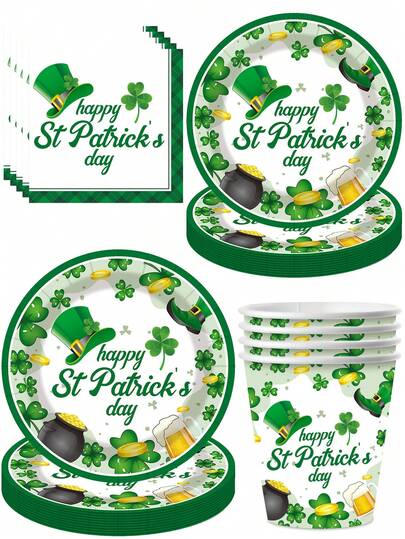 10pcs St. Patrick's Day Themed Birthday Party Tableware Set, Including Plates, Napkins, Cups, Birthday Party Supplies, Ideal For Outdoor Camping And Travel