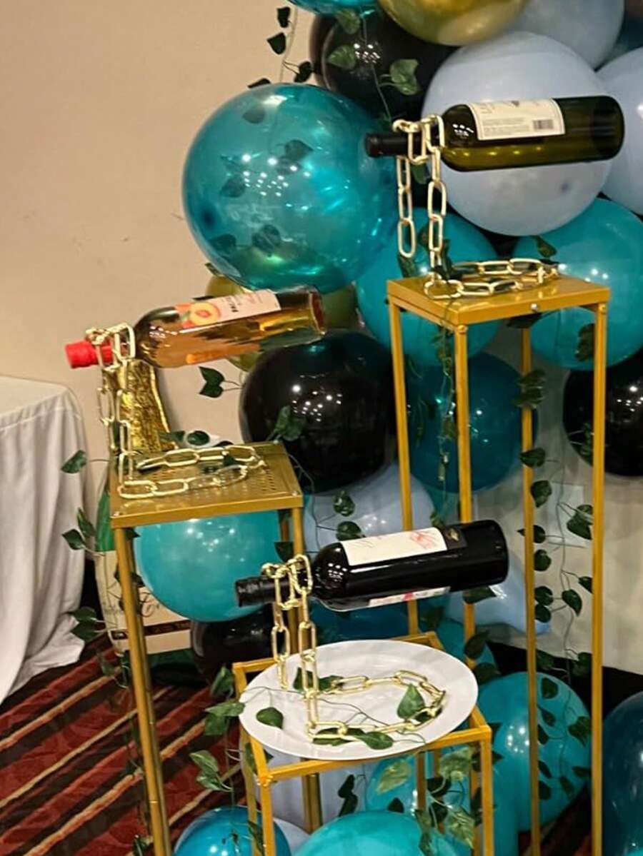 1个新奇魔术酒瓶架，悬浮钢链酒瓶架/支架 - 可将酒瓶悬浮在空中，独特的悬浮酒瓶支架，适用于家庭酒吧、厨房或派对装饰 - 彩色 - 查看 1