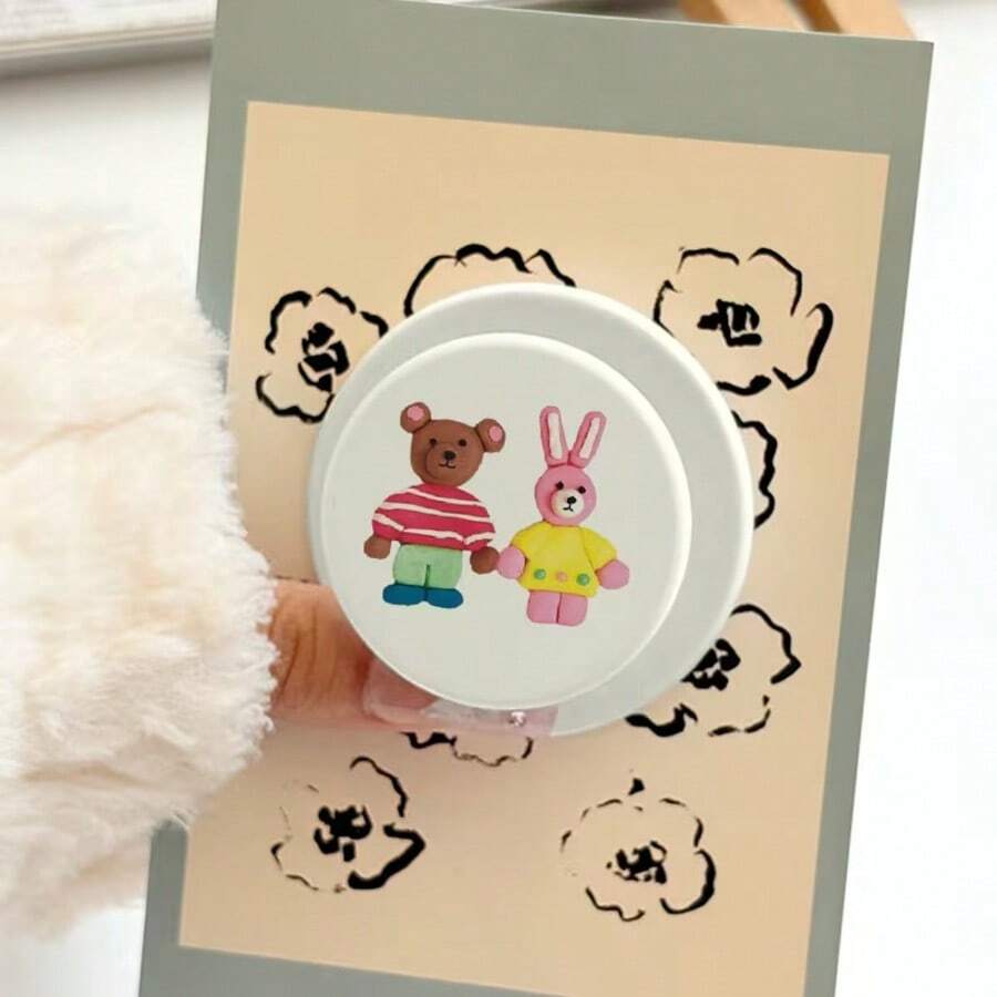 可爱小熊和兔子女孩心形玩偶 | 磁性气垫支架，强力磁铁，可伸缩可拆卸，桌面追剧神器 - 彩色 - 查看 1