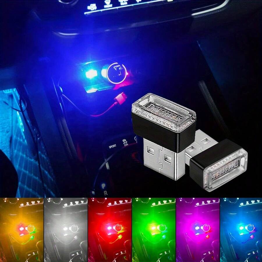 1 pieza Mini luz nocturna LED alimentada por USB para automóvil, lámpara de ambiente de color de contraste acrílica, luz decorativa multicolor de material de PC con función de iluminación de emergencia, luz decorativa LED universal para automóvil para el tablero de instrumentos/espacio entre asientos/portavasos