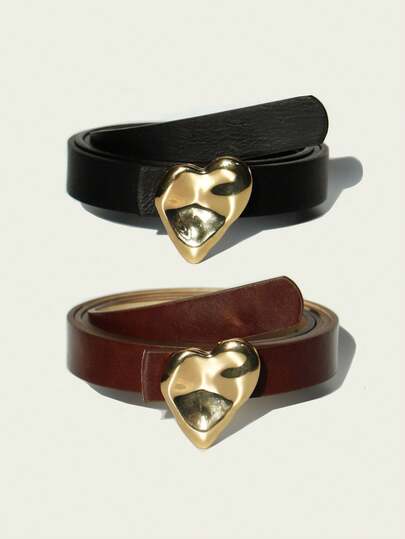 1pc Women's Heart Buckle Asymmetrical Waist Belt, Fashion Unique Design Decorative Belt, Suitable For Daily Wear, Black