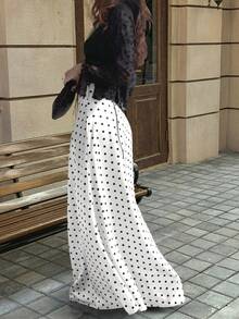 SOLTRB 女士新款法式优雅缎面低腰修身波点半身裙，垂坠裙摆，适合度假、鸡尾酒会等场合 - 白色 - 查看 5