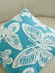 1pc 3D Butterfly Embroidery Decorative Throw Pillow Case, Home Decor Suitable For Living Room, Bedroom, Party And Various Environments, Spring/Summer - Blue - View 8