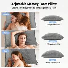 Pillows Queen Size Set Of 2, Shredded Memory Foam Pillows, Cooling Foam Pillow For Sleeping, Soft Bed Pillow Queen Size With Adjustable Foam For Side, Back And Stomach Sleepers, Grey - GreyQueenPackof2 - View 7