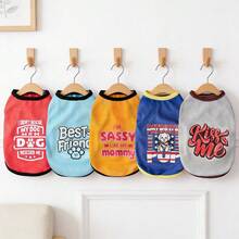 Pet Minimalist Sleeveless Vest, Breathable & Anti-Shedding Cat/Dog Clothes, Street Style American Design, Suitable For Spring/Summer - Blue - View 2