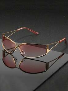 1 Pair Unisex Silver Frame Black Lens Narrow Rectangle Metal Alloy Y2K Chic Fashion Glasses, Suitable For Street Style, Music Festivals, Valentine's Day Gift, Men & Women - Multicolor - View 4