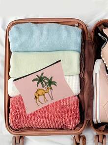 Bolsa de cosméticos con estampado de camello y palmera, disponible en múltiples estilos, estilo impreso colorido, bolsa de maquillaje reutilizable con patrón de camello, ligera, bolsa de almacenamiento de maquillaje y artículos de tocador, bolsa de cosméticos con cremallera, monedero conveniente, bolsa de tocador, bolsa de almacenamiento, accesorio de viaje, excelente para compras, multiusos, para organizar cosméticos, brochas, accesorios - Multicolor - Ver 7