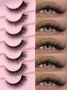 Rikuaild 7对透明带自然款假睫毛，纤细交叉条状假睫毛，3D立体假睫毛，自然轻盈，柔软舒适，适合日常妆容，仿貂毛假睫毛 - 自然纖長款 - 查看 1