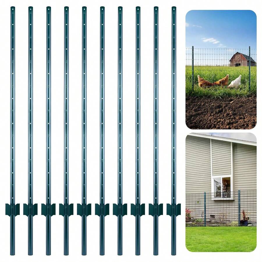 Minifactory Metal Garden Fence Posts, 4FT & 5FT, Pack Of 10 – No Dig Steel U Posts With Green Rust-Resistant Coating For Wire Fencing, Chicken Pens & Yard Borders - 5ft - View 1