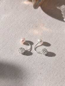 1件S925纯银镶嵌淡水珍珠和闪亮锆石肚脐环，简约甜美，适合女性日常佩戴，无需摘除。 - 銀色 - 查看 8