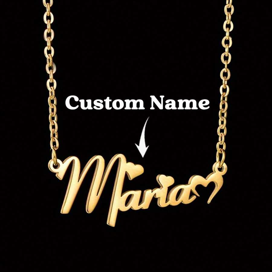 客製化金色不鏽鋼愛心吊墜項鍊,刻有「Maria」個性化姓名,優雅浪漫禮物,適合送給女朋友、好友或摯愛,適用於求婚、生日、週年紀念及日常配戴,愛心吊墜珠寶 - 多色3 - 查看 1