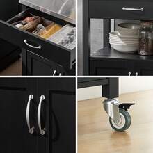 SoBuy Troli dapur dengan plat stainless steel di atas roda, kayu hitam - Hitam - View 7