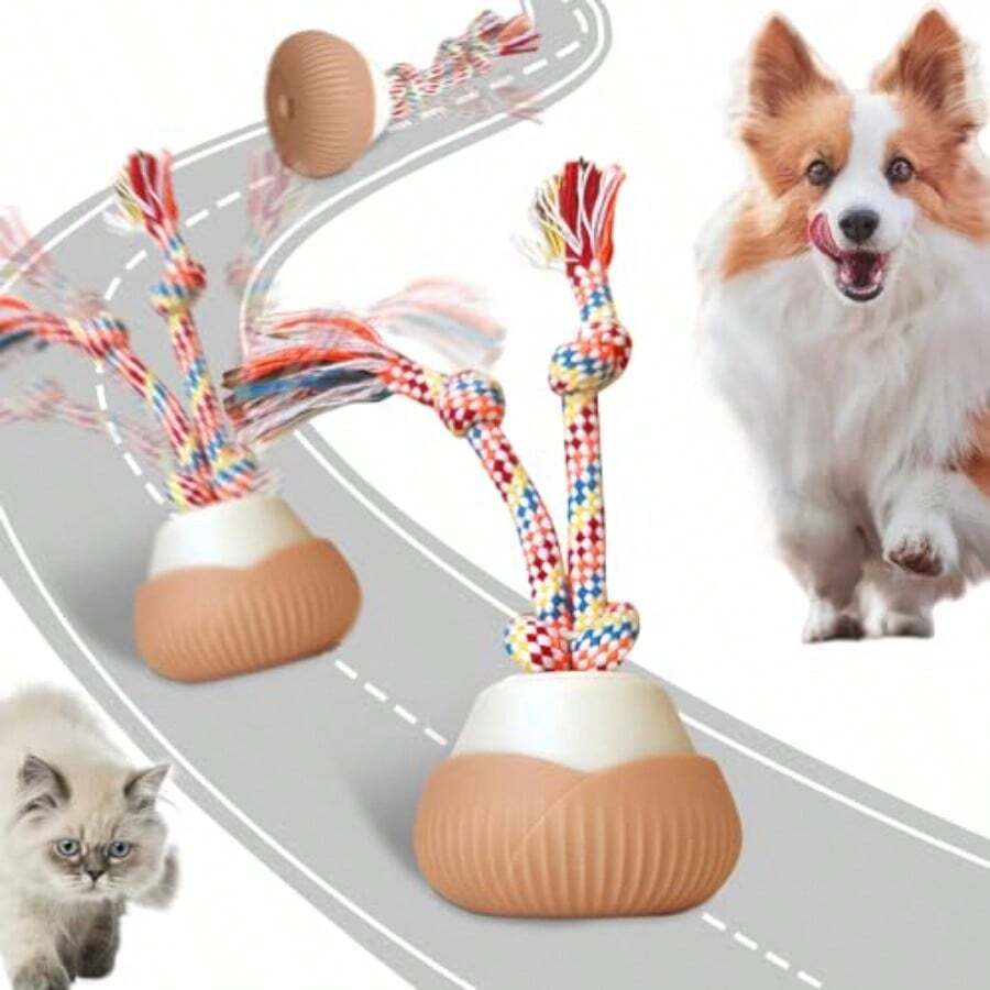 Interactive Dog Ball Smart Interactive Dog Toys For Boredom Automatic Active Rolling Ball With Tail For Dogs And Cats Recordable Self Moving Pet Toy With Chew Ropes For Puppy/Small/Medium - Beige - View 1