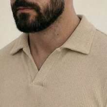 Kit Of 3 Textured Italian Polo Shirts Without Buttons, Slim Sleeves. - Đen, Nâu và Be - Xem 5