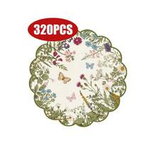1 pieza/Set Mantel individual redondo de lino con estampado floral y de mariposas en verde, de 38cm, decoración de mesa de cocina y comedor de temporada, decoración del hogar de primavera, boda - Multicolor - Ver 11