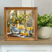 1件/2件复古木质柠檬静物艺术标签带框，适用于家居、厨房、车库、办公室装饰，理想的节日礼物，8x8英寸厨房装饰 - 多色-鋸齒掛鉤 - 查看 2