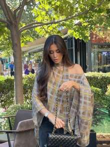 Women's Vintage Plaid Shawl For Fall, Versatile Casual Commuter Style For School, Daily Wear & Homecoming - Mustard Yellow - View 3