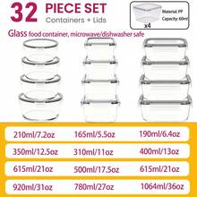 32-Piece Glass Food Storage Containers (16 Glass Bowls + 16 Lids) With Upgraded Snap Locking Lids – Airtight Lunch Containers, Suitable For Microwave/Oven/Refrigerator/Dishwasher (Black) - 黑色 - 查看 2