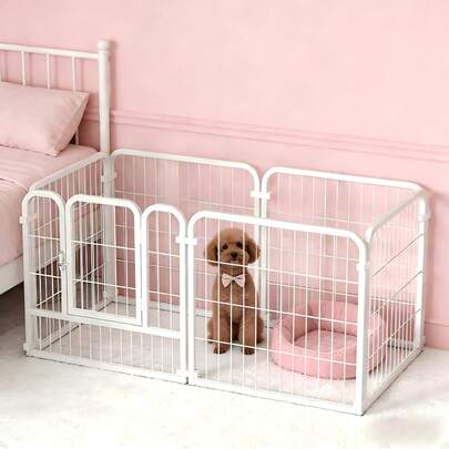 6 Panel Dog Playpen – Foldable Indoor Outdoor Dog Fence With Safety Rounded Corners, Adjustable Shape Metal Enclosure For Small Medium Dogs & Pets, Easy Assembly