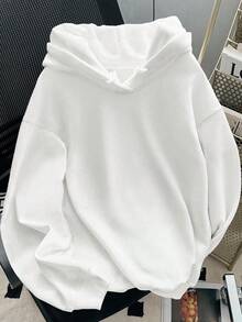 Sweat-shirt à capuche blanc pour femme, en coton, avec inscription en anglais. Doublure chaude, capuche à cordon de serrage, coupe décontractée et polyvalente, idéal par temps froid. Haut à manches longues pour femme. - Blanc - Voir 2