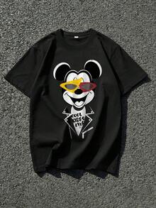 Disney Áo phông in hình. - Áo phông in hình chuột Mickey lấy cảm hứng từ phong cách retro, họa tiết kính mắt cá tính, kiểu dáng rộng rãi và thoải mái, trang phục đường phố không thể thiếu cho nam giới, món quà hoàn hảo cho người hâm mộ. - màu đen - Xem 2