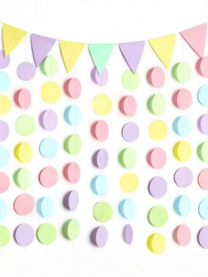 3pcs Colorful Polka Dot Paper Party Decorative Streamers - Yellow, Blue, Mint Green, Pink, Purple Hanging Paper Streamers, Banners For Birthday Party, Bridal Shower, Bachelorette Party, Engagement Decor, Multicolor Triangle Flag Garland Hanging On Wall, Ceiling, Window
