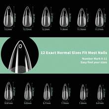 216pcs Medium Stiletto False Nail Tips, Full Cover Matte Clear Press On Nails For DIY Home Manicure, 12 Sizes - 中號細高跟鞋 - 查看 6