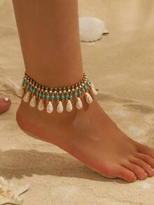 1 chiếc lắc chân dệt hạt ngọc lam phong cách Boho có mặt dây chuyền nhiều màu sắc, phù hợp cho trang phục hàng ngày và lễ hội của phụ nữ, đặc biệt phù hợp cho mùa hè (Sắp xếp đá hình giọt nước thủ công ngẫu nhiên) - Giọt nước màu - Xem 2