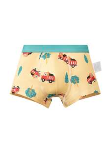 4pcs/Pack Boys' Cartoon Truck Print Breathable Elastic Comfortable Boxer Briefs - Multicolor - View 6