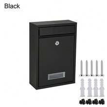 1PC Outdoor Lockable Mailbox With Key. This Large Wall-Mounted Mailbox Features A Security Lock To Ensure Secure Mail Collection. It Is Made Of Metal And Is Black In Color. - Black - View 10