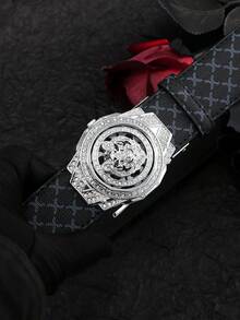 beaytar 1 chiếc thắt lưng da báo đính đá thời trang, khóa tự động, thắt lưng quần công sở thanh lịch với họa tiết chữ in, phù hợp với quần tây và quần jeans. - Nhiều màu - Xem 8