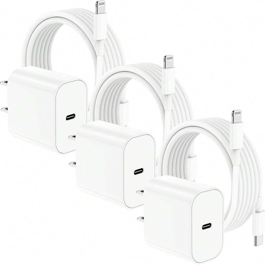 FCV 3 Packs Compatible With Iphone 14/13/12 Fast Charger, Extra Long Lightning Cable Compatible With Iphone Charger Fast Charging Quick 03/6Foot USB C To Lightning Cable Cord Adapter Block Compatible With IPhone 14 Pro Max/14 Plus/13/12Mini/11/XS/X/8P/7 - US A Type Plug(110-127V) - View 1