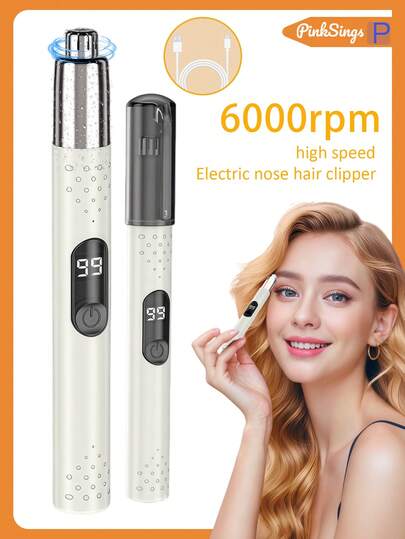 PinkSings 可充电式鼻毛修剪器，便携式电动鼻毛修剪器，男女通用，不锈钢刀头，不拉扯毛发，无痛感，时尚简约，USB充电，适用于修剪鼻毛、眉毛和耳毛