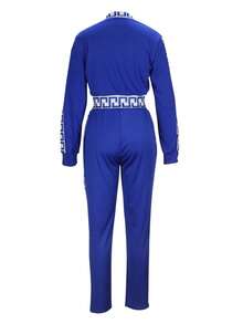 1pc Women's Casual Elegant Blue Mandarin Collar 2-Piece Set With Drawstring, Fashionable & Comfortable - Blue - View 7