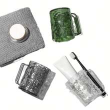 Glacier Style Mouthwash Cup With Integrated Toothbrush Holder, Ripple Textured Bathroom Tumbler With Handle Slot, Space-Saving Toothbrush Organizer Cup For Vanity - With Handles - View 7