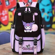 SANRIO 1个库洛米印花背包，印花简约中学生背包，轻便舒适，大容量，休闲百搭旅行背包 - 简约大容量学生书包，适合上学和日常旅行 - 彩色 - 查看 12