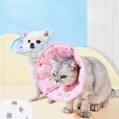 Elizabeth Kragen süßer Bär vertiefter Haustier-Kopfschutz, Katzenkastrations-/Sterilisations-Schutzhalskrause, wasserdichter Hundehalsband