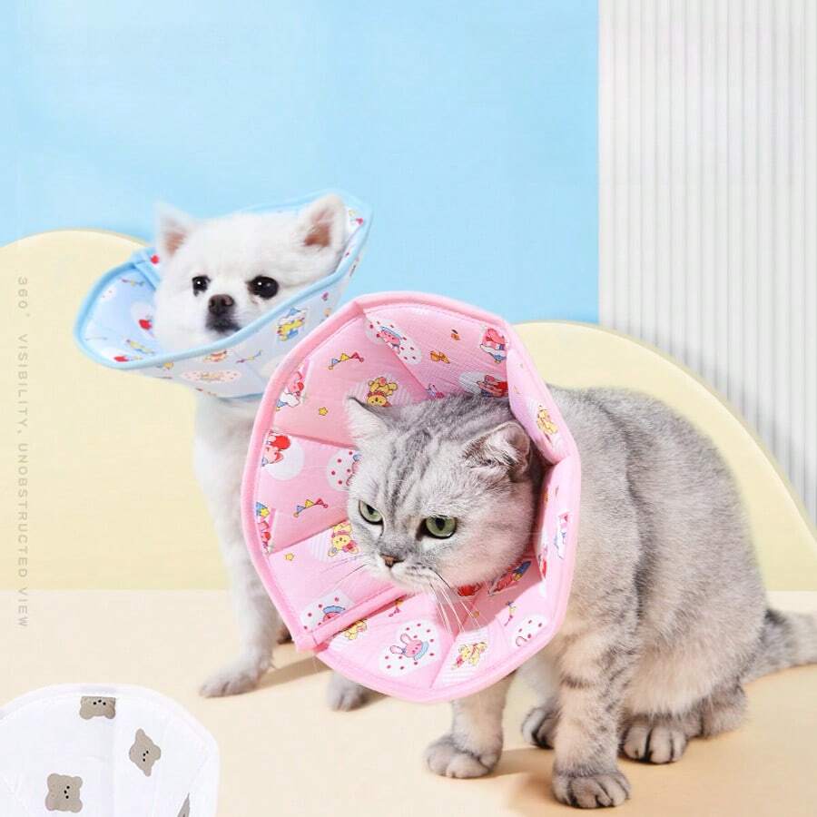 伊丽莎白可爱小熊加深宠物头套，猫咪绝育术后保护罩，防水狗狗颈圈 - 彩色 - 查看 1