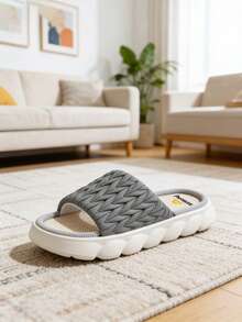 Pmoiste Women's Quilted Plaid Elegant House Slippers, Thick EVA Linen Insole, Indoor Home Shoes, Grey - Grey - View 2